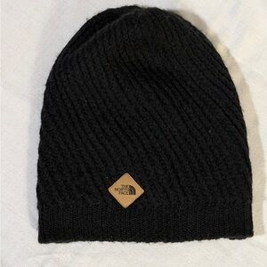 The North Face Adult Black Knit Hat Beanie with Tan Logo